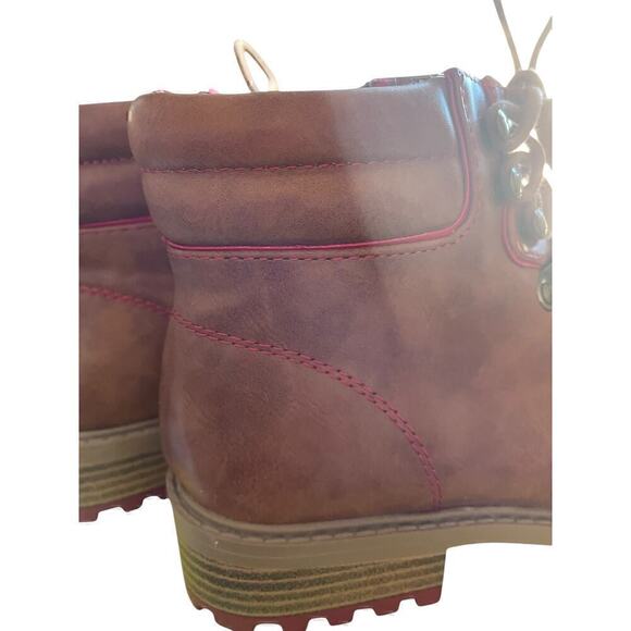 Cabincore ankle boots camel brown lace up tread botton plaid accent Size 6 - Picture 6 of 8